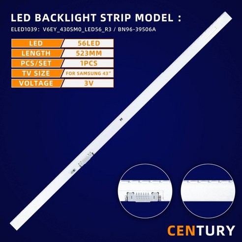 10kit LED 백라이트 스트립 V6EY_430SM0_LED56_R3 BN96-39506A 삼성 UE43M5500AU CY-KK043BGAV3V, 한개옵션1, 한개옵션0