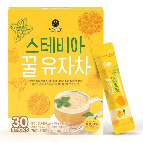 맥널티 커피 스테비아 꿀 유자차, 15g x 30개입