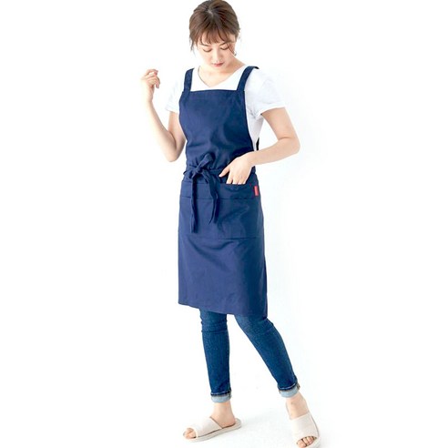 티와이유통 캔버스 바리스타 순면 앞치마, 네이비 블루