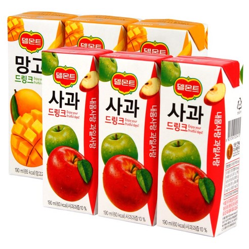 델몬트 드링크팩 190ml 사과 32팩+망고 32팩 총64팩, 64팩