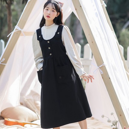 SU 프랑스 스타일 복고풍 대형 주머니 여성 봄 드레스 디자인 감각 틈새 새로운 세련된 우아한 서스펜더 드레스