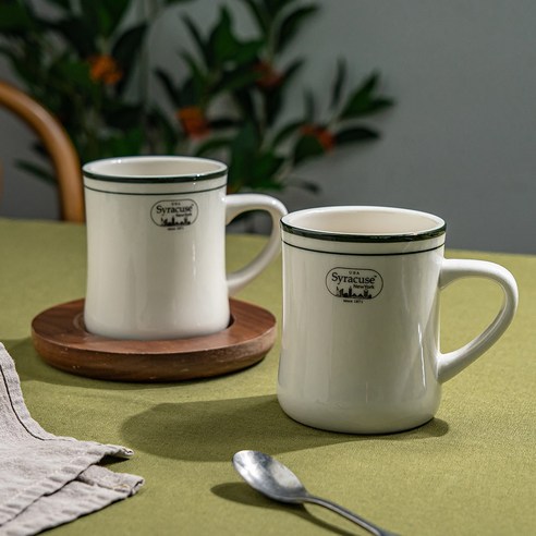 시라쿠스 뉴욕 킹스인 클래식 감성 심플 머그컵, 오목머그(400ml), 2P, 칼딘그린