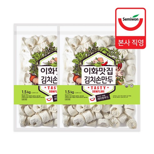[세미원푸드] 이화맛집손만두 1.5kg x 2팩 (김치), 1500g, 2개