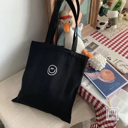아옴 여성용 트렌디 스마일 심플 데일리 에코백