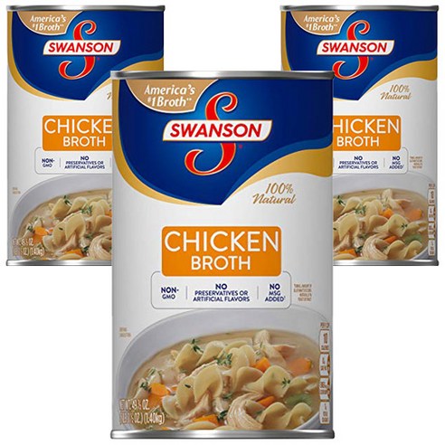 Swanson 치킨 브로스 통조림 무지방 무설탕 글루텐 프리, 1.4kg, 3개
