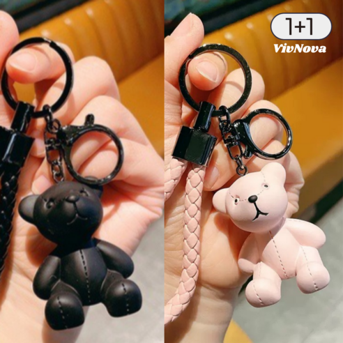 비브노바 귀여운 곰돌이 키링 1+1, 블랙 핑크, 1세트