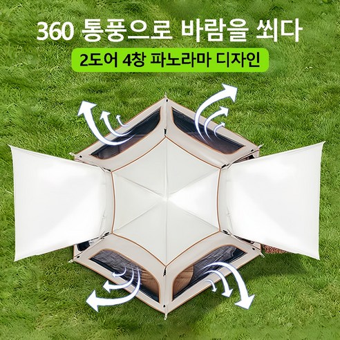 Euphiora 원터치텐트 돔텐트 육각 텐트 백패킹텐트 캠핑그늘막텐트 5~8인용 텐트 사계절용 270*270*165cm, 그레이