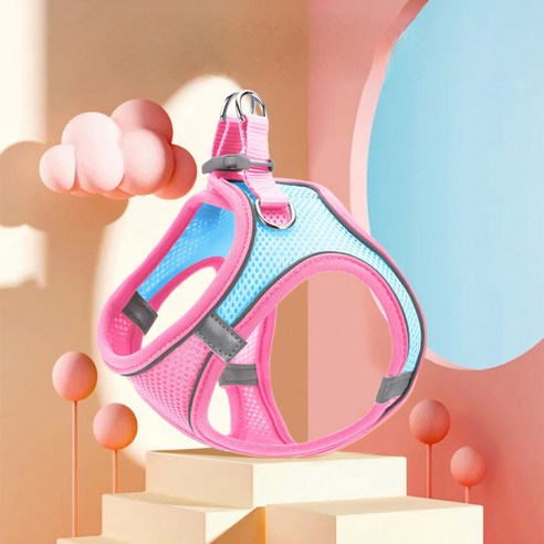 펫텐 고양이 하네스 강아지 하네스 산책 리드줄 포함, 핑크스카이