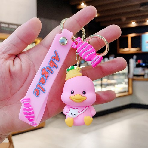 오리 커플 카우보이 열쇠고리 창의적 자동차 귀엽다 열쇠걸이 책가방 악세사리 액세서리 열쇠고리, {"색상 분류":"실눈 오리 핑크"}