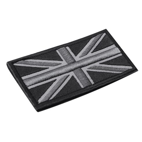 Deoxygene FASHION Union Jack UK 플래그 배지 패치 스틱 백 10cm x 5cm NEW (블랙/그레이), 1개, 블랙 & 그레이