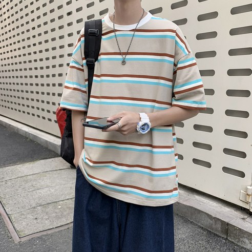 DFMEI 일본식 매치 스트라이프 반팔 티셔츠 남성 Ins 패션 브랜드 하라주쿠 스타일 커플 캐주얼 반소매 소매 셔츠 탑