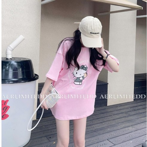 키티 반팔 티셔츠 루즈핏 키티 반팔티셔츠 P2000