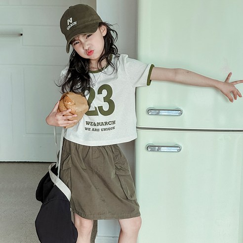 삐삐네옷가게 여아 주니어 스타일23 여름 반팔 카고치마 상하