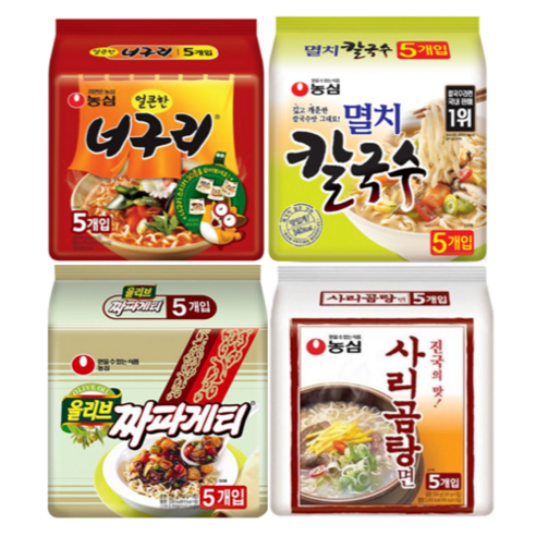 사리곰탕면 농심 인기라면 너구리5개+멸치칼국수5개+짜파게티5개+사리곰탕5개 세트