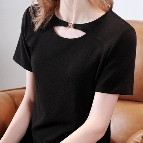 여성반팔티셔츠  데일로엔 여성 포인트넥 기본 반팔 티셔츠