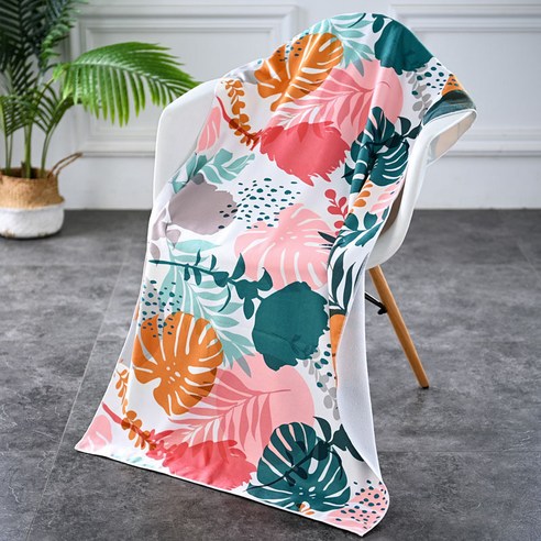 락인 대형 비치타올 바캉스 비치타월 극세사, 150cm*70cm, 10 핑크 몬스테라, 1개