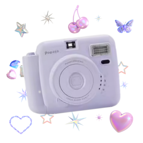 포토토 즉석카메라 – 폴라로이드 스타일, 파우치 및 스트랩 포함, 셀카렌즈 1개, 라일락 퍼플 플로라이드