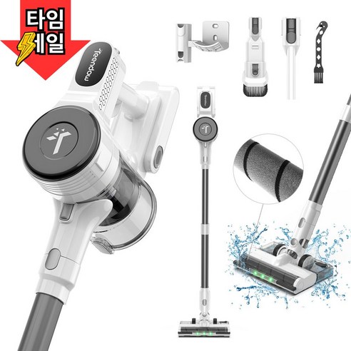 Teendow 마루형 브러시 무선청소기 300W BLDC V09 PRO 차이슨 스틱형 가성비 원룸 청소기+물걸레 키트, 화이트