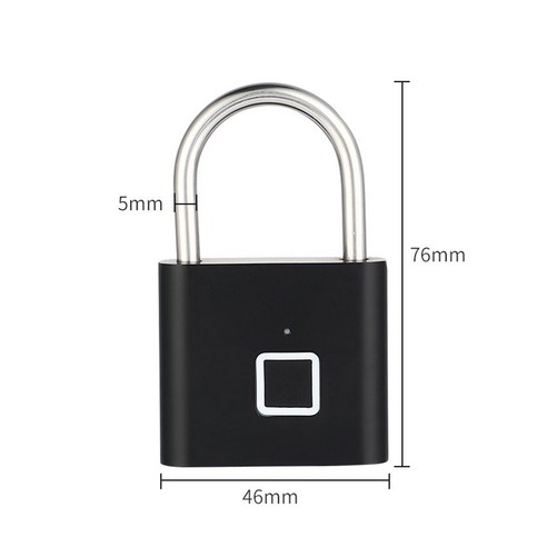 스마트 자물쇠 USB 충전식 지문 인식 열쇠 없는 도난방지 자전거 미니, 무광 블랙 방수 지문 10개