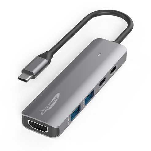 애니포트 5 in 1 C타입 앤 USB-A 맥북 삼성 덱스 미러링 멀티포트 USB 허브 AP-TC560, 그레이