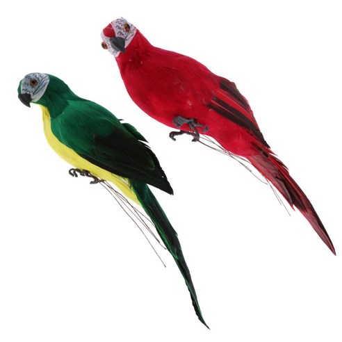 2pcs 라이브 잉 꼬 앵무새 장식 동물 장난감 정원 나무 장식 빨간색과 녹색, 설명, 35x10x9cm, 설명