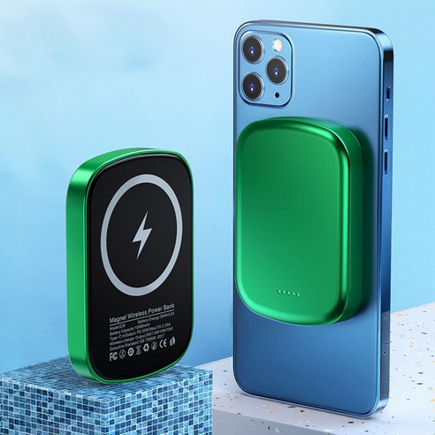 [무선] 맥세이프 고속충전 20W 8000mAh 메탈릭 보조배터리, 다크 그린, 1개