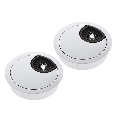 2 팩 PC 컴퓨터 책상 Grommet 테이블 케이블 포트 깔끔한 와이어 홀 커버 60mm, 실버, 설명