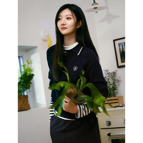 매장정품 빈폴레이디스 코튼 T칼라 배색 니트 네이비 (BF4151N01R) SKUI1022