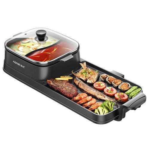 전기그릴 찌개 일체형 와이드전기그릴 전골 볶음구이 샤브샤브, 2-6인분/그릴냄비/일체형