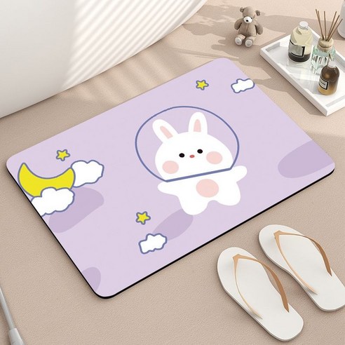 가정용 만화 규조 진흙 쿠션 화장실 드라이 발판, 달과 토끼, 40*60cm(규조진흙)