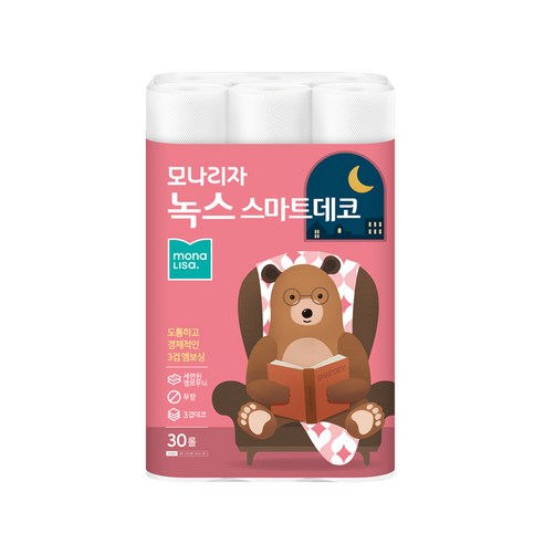 모나리자 녹스 스마트데코 3겹 엠보싱 화장지 27m, 30롤, 1개