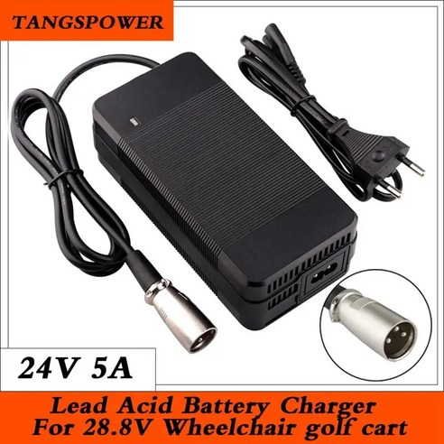 전동휠체어 TANGSPOWER 24V 5A 28.8V 휠체어 골프 카트 전자 자전거 충전기 로더 3 핀 XLR 납산 배터리, 없음, 2)EU