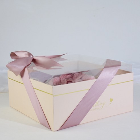 정사각형 투명 PVC 개창 리본 반려자 선물 결혼 선물포장박스, 핑크+리본 24배 찍어주세요., 24.5*24.5*12.5cm 24배 찍어주세요.
