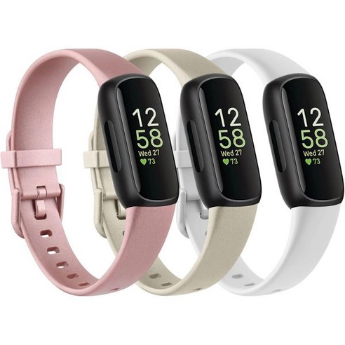 Fitbit Inspire 3 교체용 실리콘 밴드 3개 팩 여성 남성용 피트니스 트래커와 호환되는 조절 가능한 소프트 방수 스포츠 HR Inspire1용 아님, Rose Gold+Gold+White