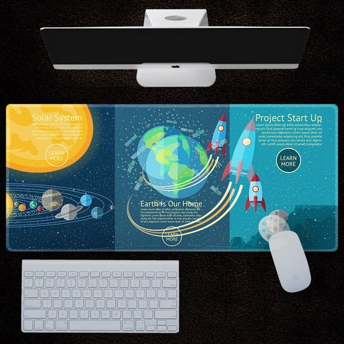 초대형 NASA 우주비행사 마우스 패드 별 우주 사무용 책상 패드 우주게임 애니메이션 두꺼운 키보드 패드, 태양계, 300x700x3mm