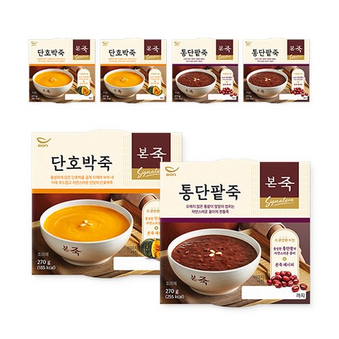 [본죽] 전통죽세트 (단호박죽 3컵+단팥죽 3컵), 270g, 6개