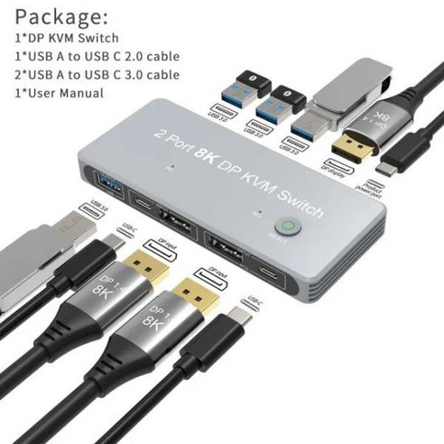 8K HDMI KVM 스위치 USB C에서 듀얼 어댑터 도킹 스테이션 전원 공급 장치 익스텐션 포함 2x 스플리터 다중, 02 Bi-Directional 노트북kvm