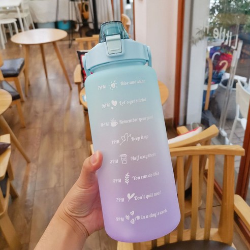 대용량 점변색 플라스틱 컵 대외 무역 점프 덮개 빨대 컵 휴대용 야외 운동 주전자, 상록색, 2000ml