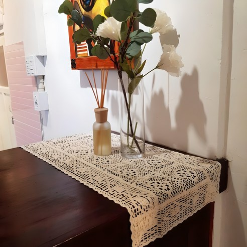 손뜨개 테이블 매트 레이스 테이블보 협탁 홈카페 캠핑 매트 식탁보 식탁매트, L(40x90cm), 1개