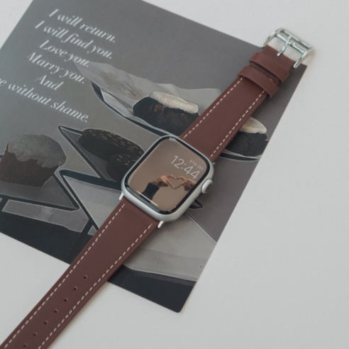 우먼스9999 애플워치 호환 싱글투어 가죽 스트랩, 38/40/41mm, 메를로