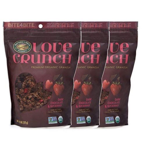 Nature's Path Love Crunch Granola 네이처스 패스 러브 크런치 그래놀라 다크 초콜릿 앤 레드 베리스 11.5 oz 3팩, 325g, 1개