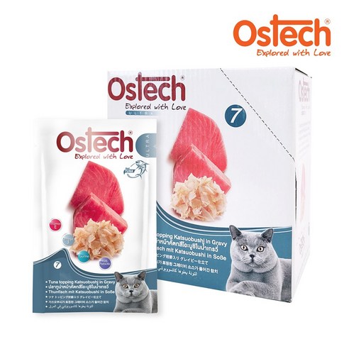오스테크 캣 울트라 그레이비 파우치 참치 70g, 참치+가스오부시 혼합, 12개