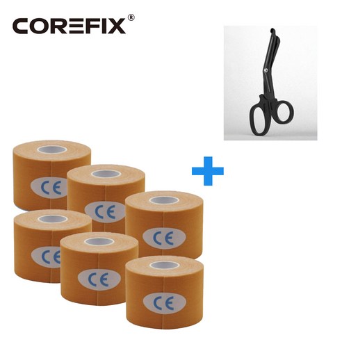 코어픽스 스포츠테이프 6 + 가위 1 근육 머슬 헬스 무릎 키네시올로지 스포츠테이프 테이프 테이핑, 오렌지_전용가위, 6개
