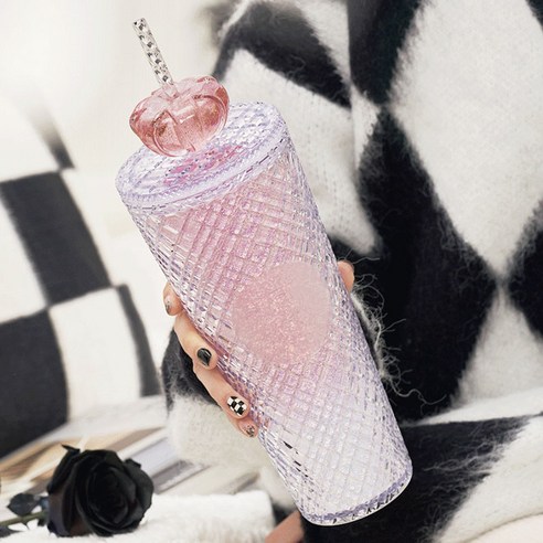 SS 지압텀블러 발렌타인데이 핑크 빨대컵 콜드컵 710ml, 1