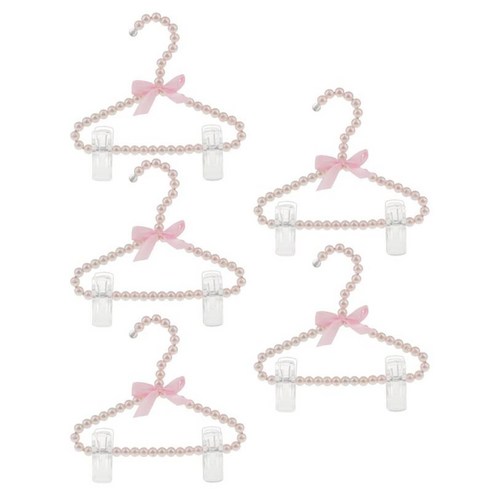 5Pcs 럭셔리 클립 걸이 옷 공간에 매달려 플라스틱 진주 핑크, 20cm