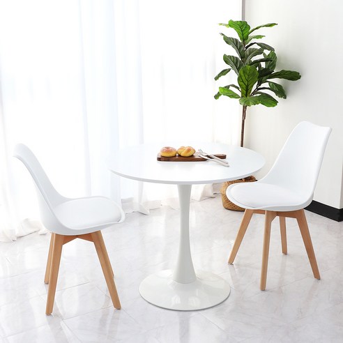 화이트 원형 사각 라운드 2인용 식탁 테이블 세트 (의자포함), A. 피오레 600 (FW 화이트), 01. 도도 (블랙2개)