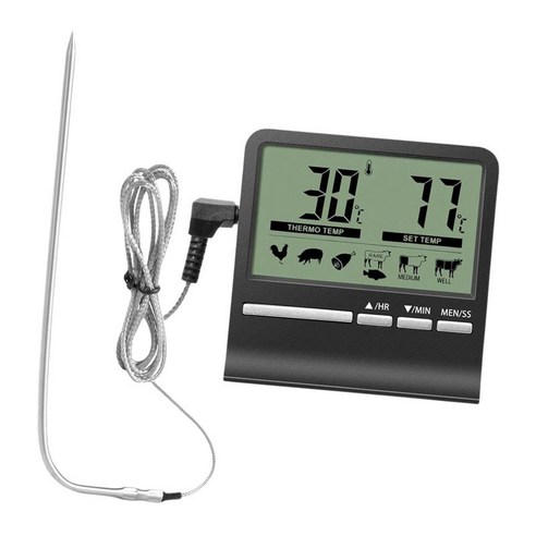 온도 프로브 LCD 디스플레이가 있는 디지털 식품 온도계 주방용 육류 온도계, 검은 색, 7.3x7.3cm, ABS 플라스틱 304 스테인레스 스틸