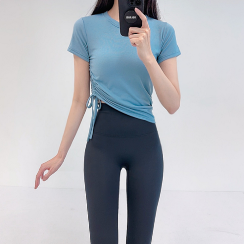 로라벨 벨로 옆스트링 반팔 커버업 필라테스 요가 상의 옷 운동복 탑