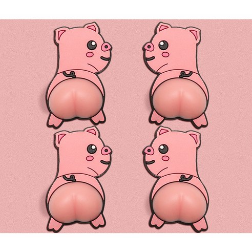투하프 쫀득쫀득 엉뎅이 캐릭터 자동차 문콕방지 PVC 스티커 4P, 4개, 피그