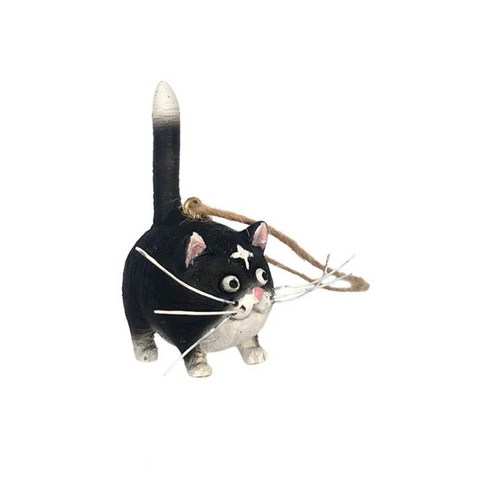 수지 고양이 입상 펜던트 장식 고양이 연인 선물 장식 거울 장식 크리스마스 트리, 검정 흰색